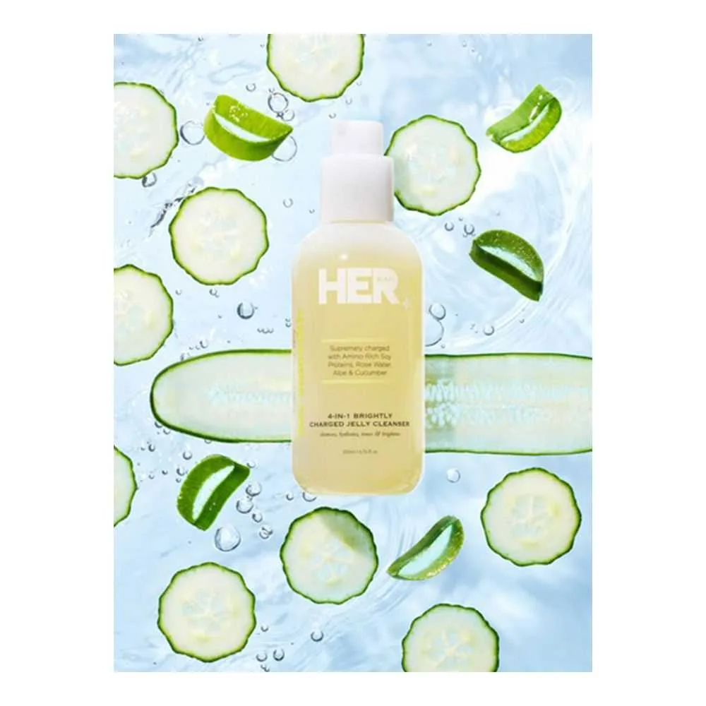 Lifestyle product image of her beauty soy smoothie 4-in-1 brightly charged jelly cleanser, 200ml