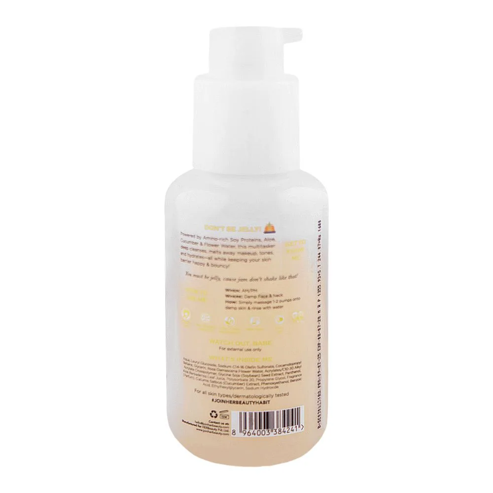 Side view of her beauty soy smoothie 4-in-1 brightly charged jelly cleanser, for hydrates & brightens skin, 100ml