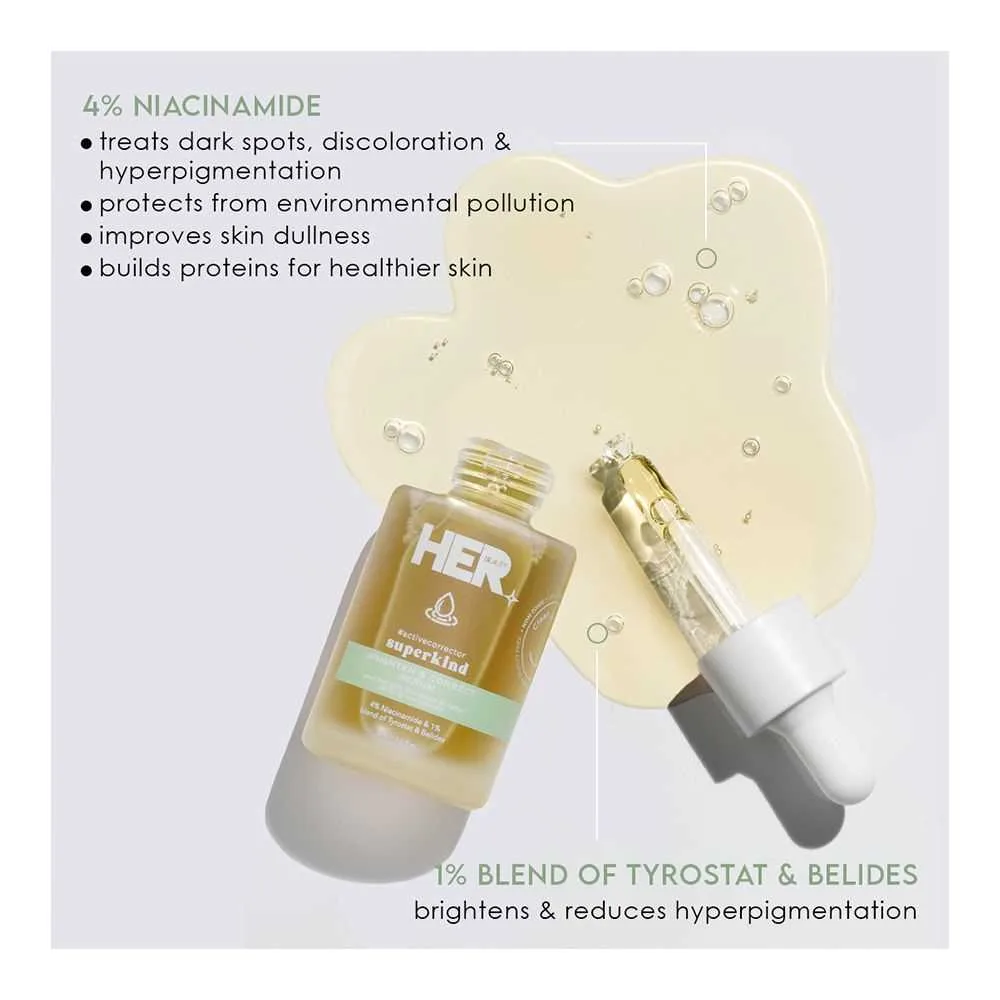 Close-up design of her beauty superkind brighten & correct serum, 30ml