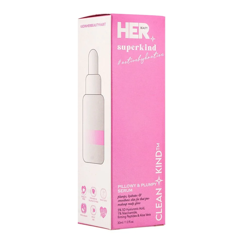 Side view of her beauty superkind pillowy & plumpy serum, 30ml