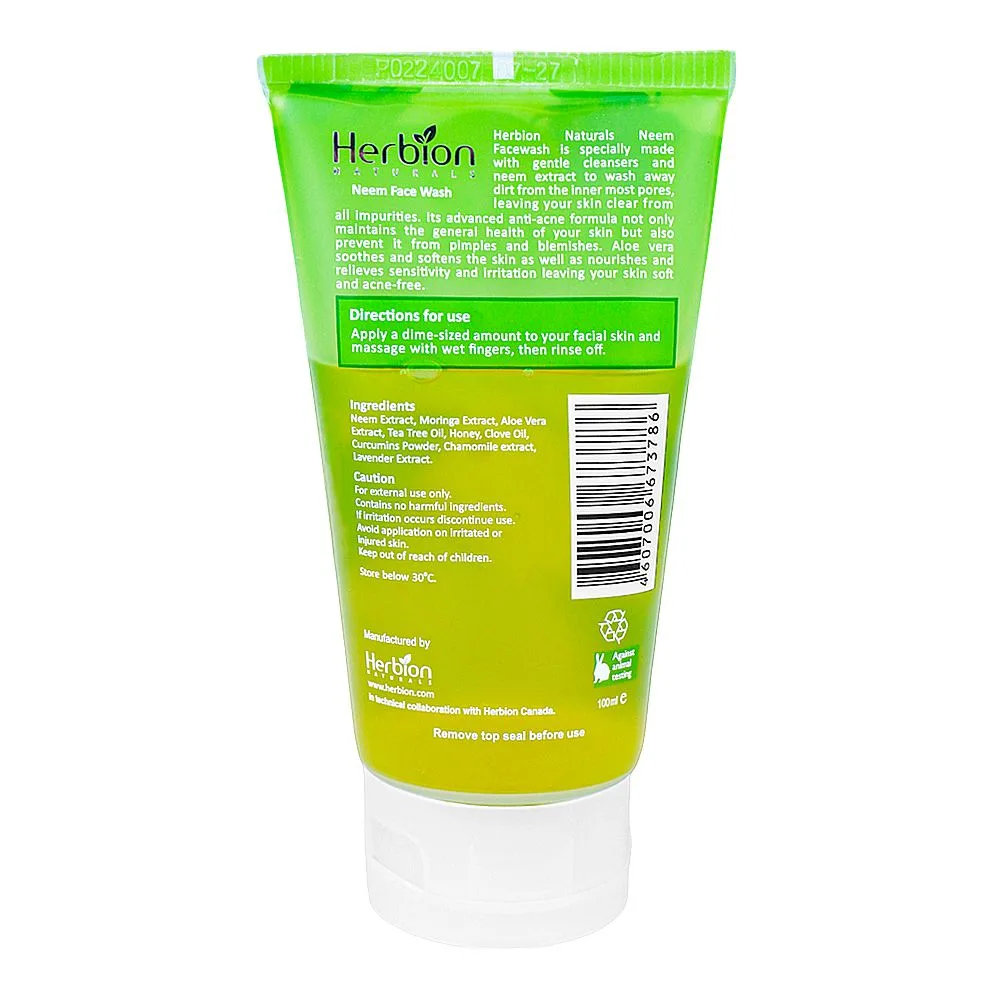 Comfortable casual herbion anti acne neem face wash with moringa and aloe vera, for all skin types, 100ml