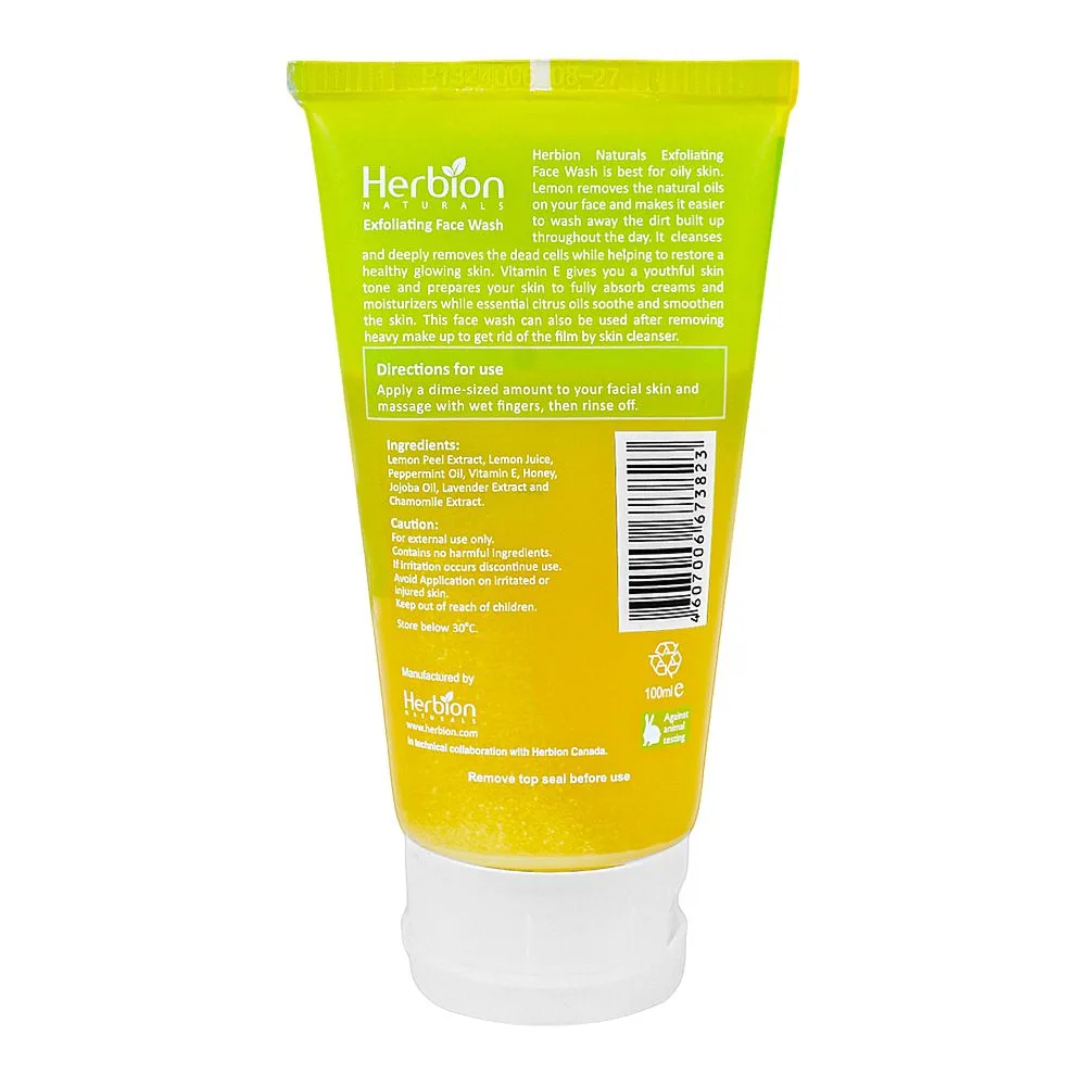 Comfortable casual herbion lemon exfoliating face wash with peppermint oil and vitamin e, for oily skin, 100ml