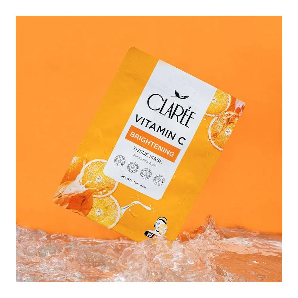 Side view of herbion naturals claree vitamin c brightening tissue mask, for all skin types