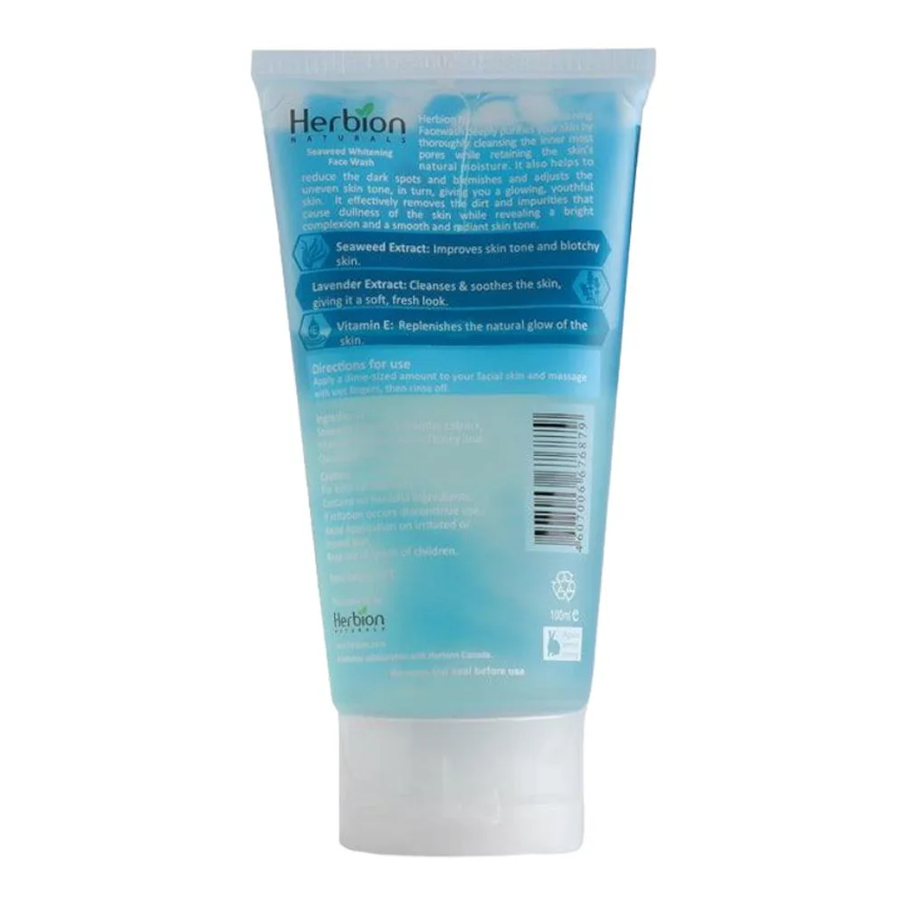Side view of herbion naturals seaweed whitening face wash, for all skin types, 100ml