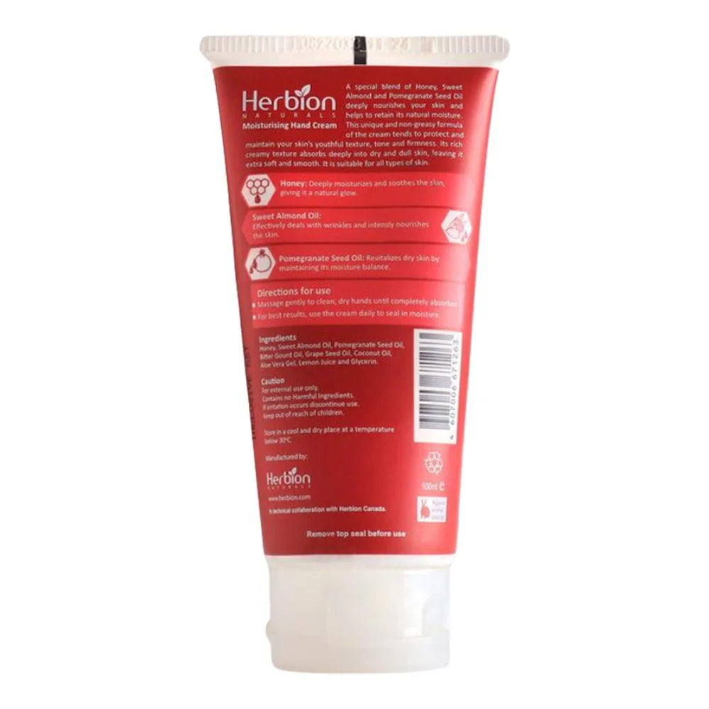 Side view of herbion naturals sweet almond moisturizing hand cream, for the protection of dry hands, 100ml