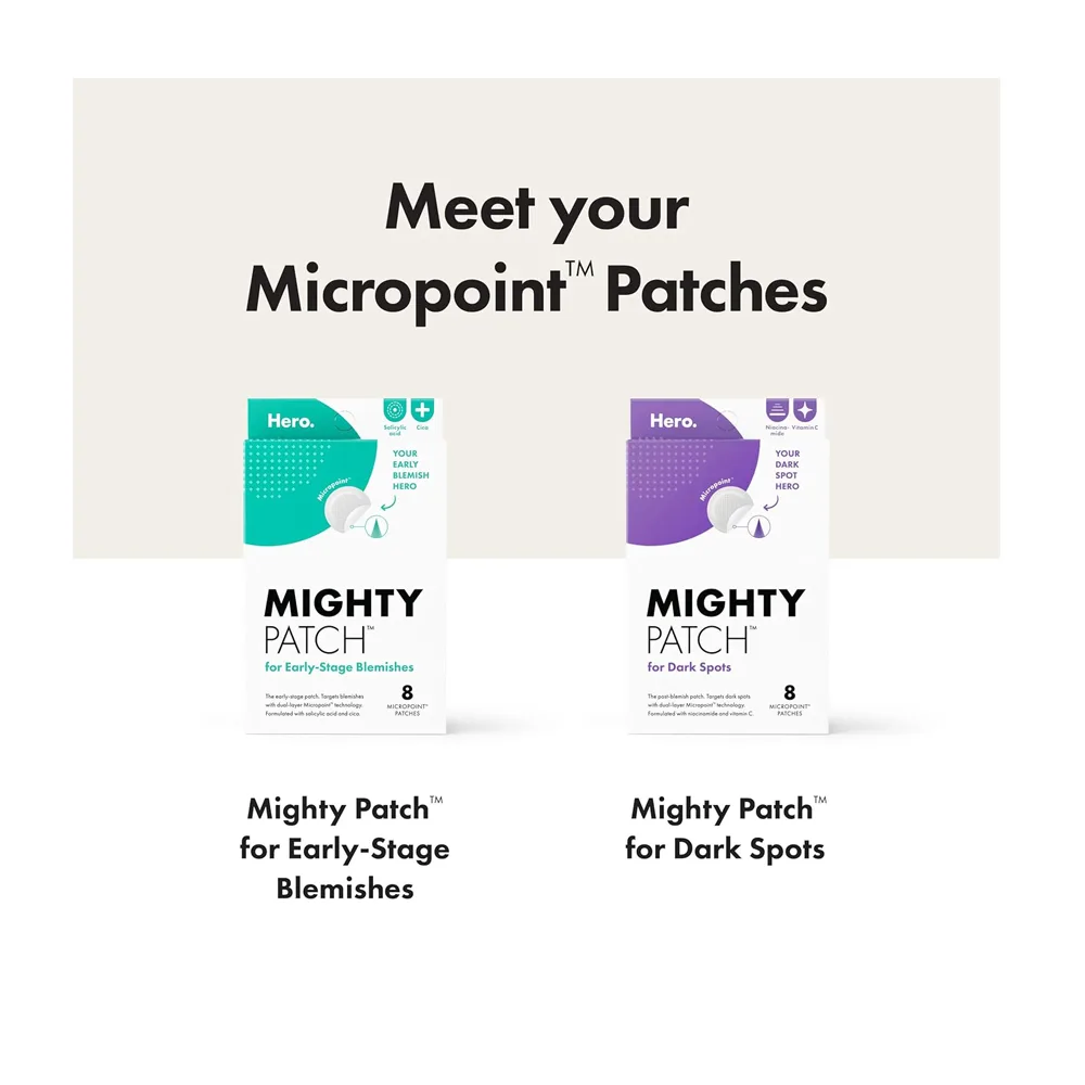 Front angle of hero cosmetics micropoint pimple patch, salicylic acid, cica, for acne-prone skin, 8-pack