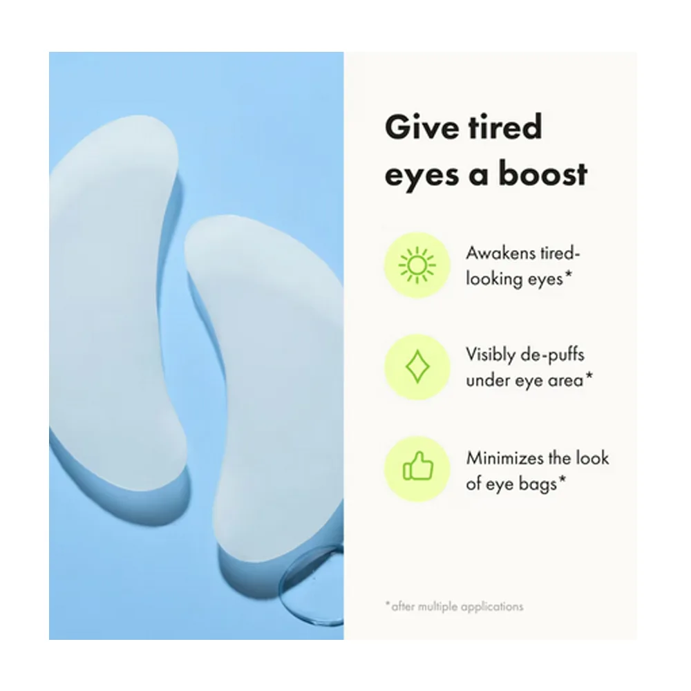 Side view of hero cosmetics mighty eye patches, niacinamide, hyaluronic acid, for tired eyes, 6-pack