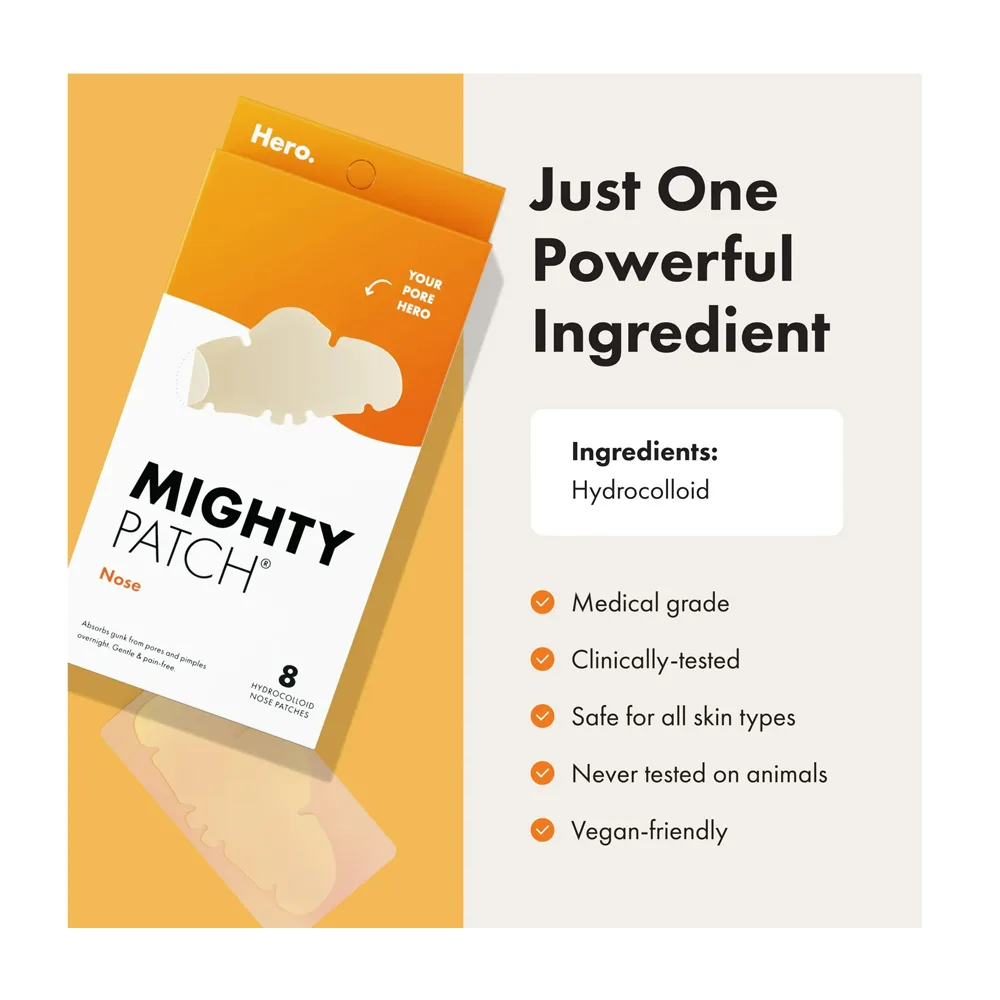 Premium everyday wear hero cosmetics mighty nose patch, for all types of skin, 8-pack