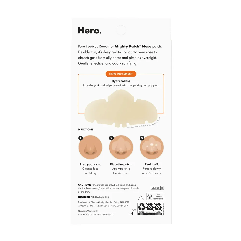 Front angle of hero cosmetics mighty nose patch, for all types of skin, 8-pack