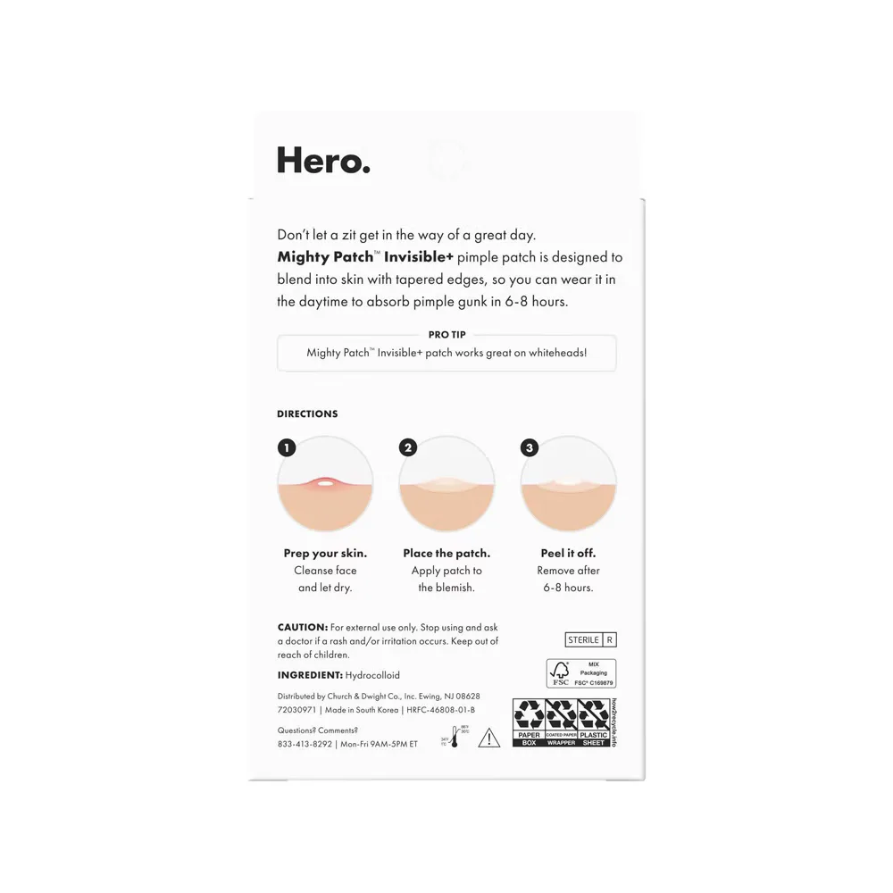 Side view of hero cosmetics mighty pimple patch invisible+ for sensitive skin, 24-pack