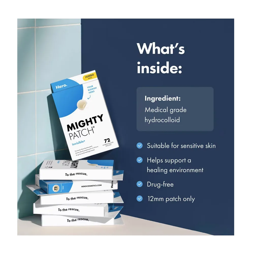 Premium everyday wear hero cosmetics mighty pimple patch invisible+ for sensitive skin, 24-pack