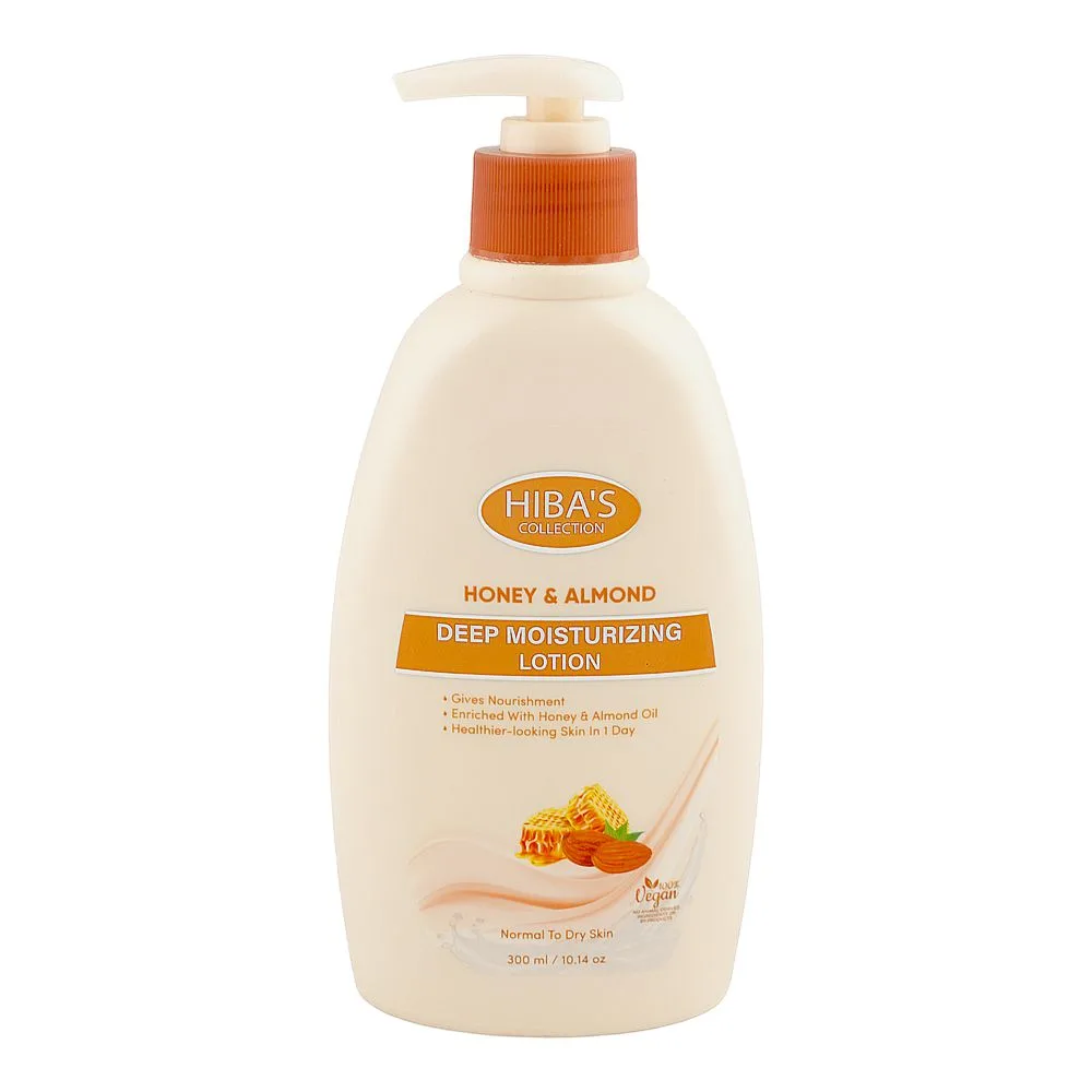 Hiba's Collection Honey & Almond Deep Moisturizing Lotion, Vegan, For Dry Skin, 300ml