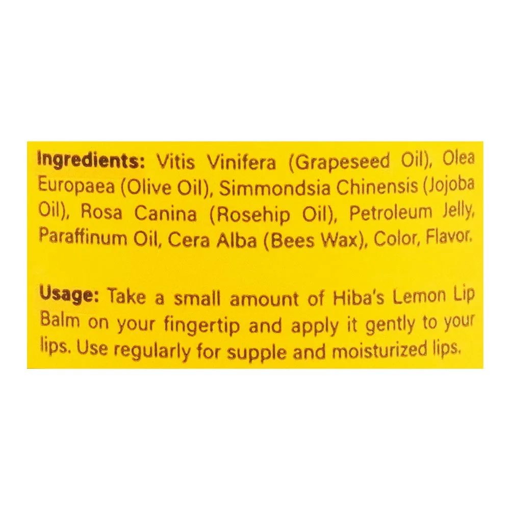 Comfortable casual hiba's collection lemon lip balm, best for cracked lips, 15ml