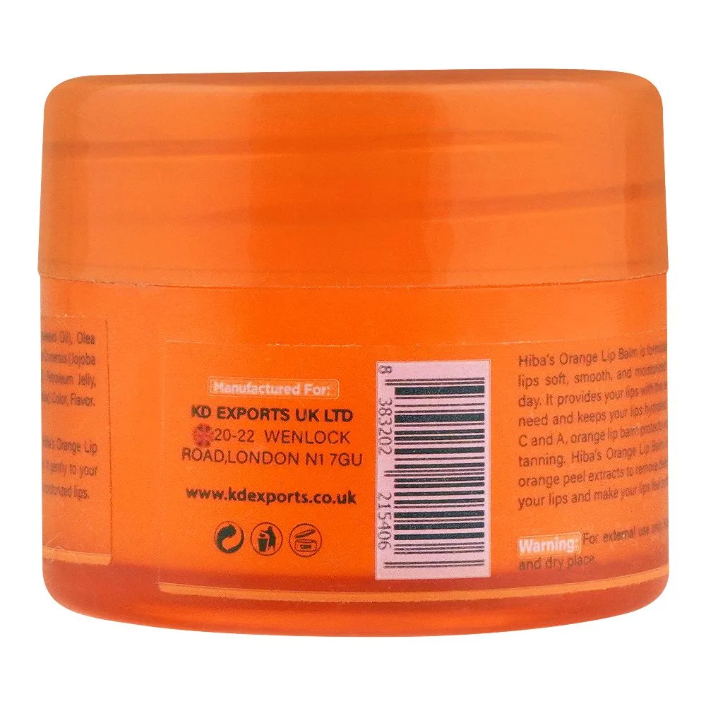 Side view of hiba's collection orange lip balm, best for cracked lips, 15ml