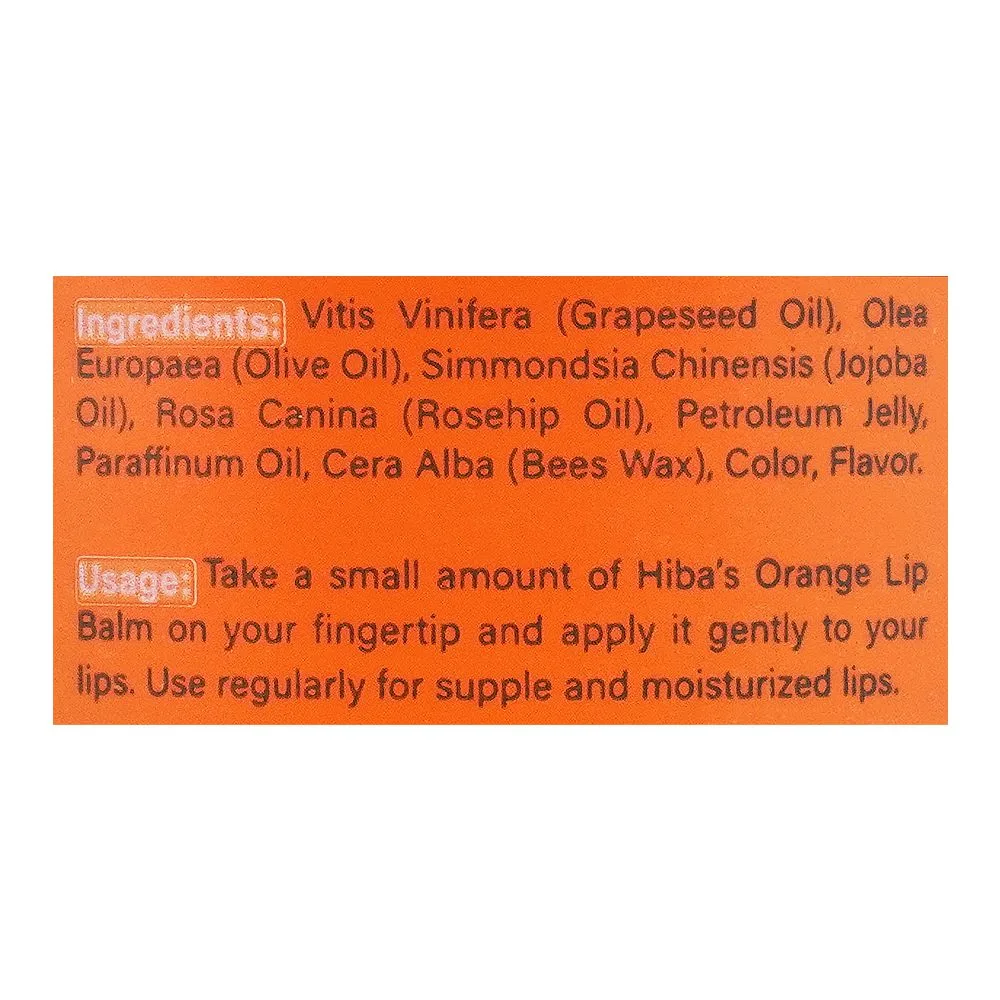Comfortable casual hiba's collection orange lip balm, best for cracked lips, 15ml