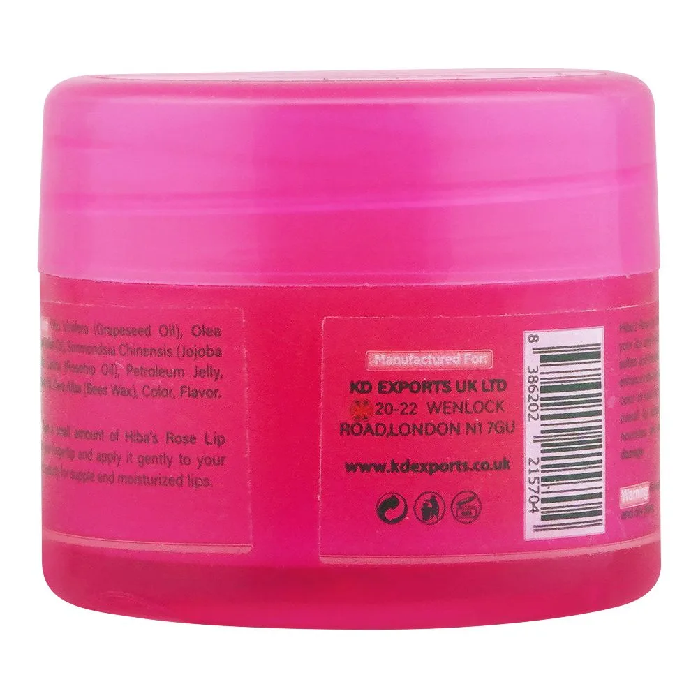 Side view of hiba's collection rose lip balm, best for cracked lips, 15ml