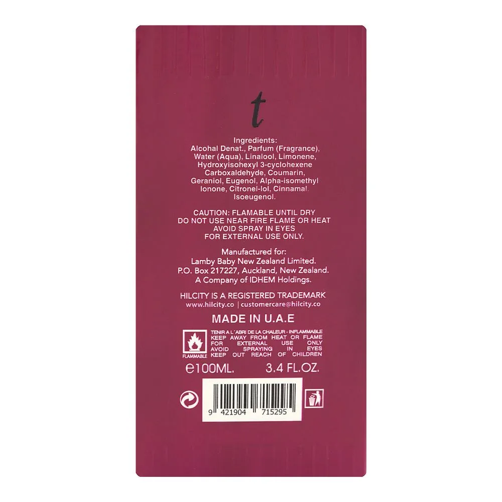 Side view of hil city t rose eau de parfum, for women, 100ml