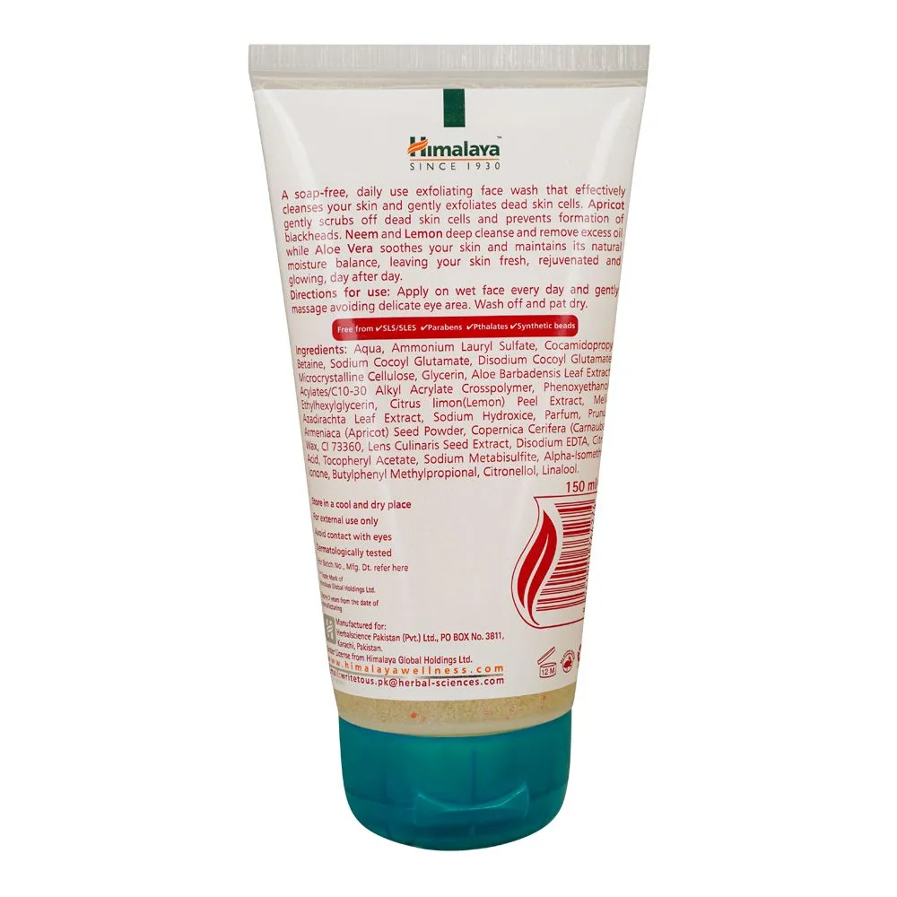 Side view of himalaya gentle exfoliating apricot scrub, for all skin types, soap free, 150ml