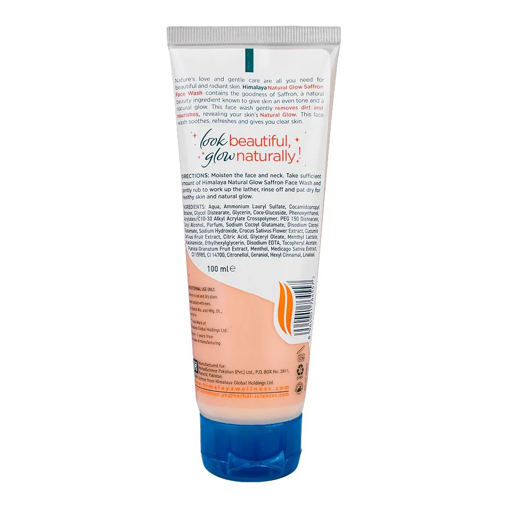 Side view of himalaya natural glow saffron face wash, 100ml
