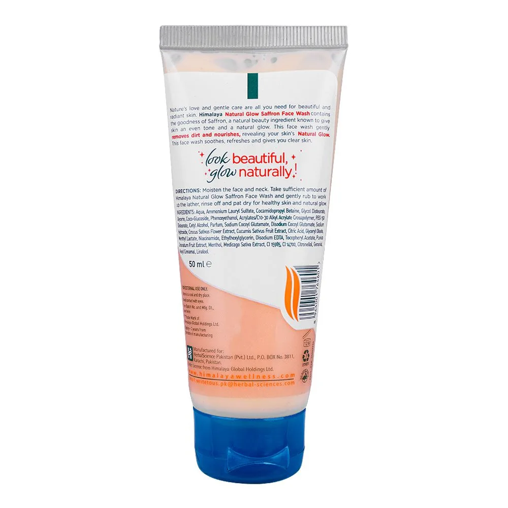 Side view of himalaya natural glow saffron face wash, for all skin types, reveals your natural glow, 50ml