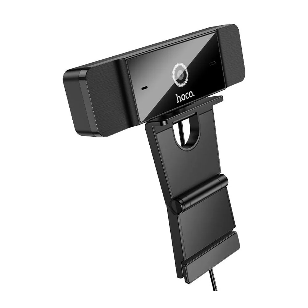 Side view of hoco computer hd web camera, 2mp, 30fps, d100, black