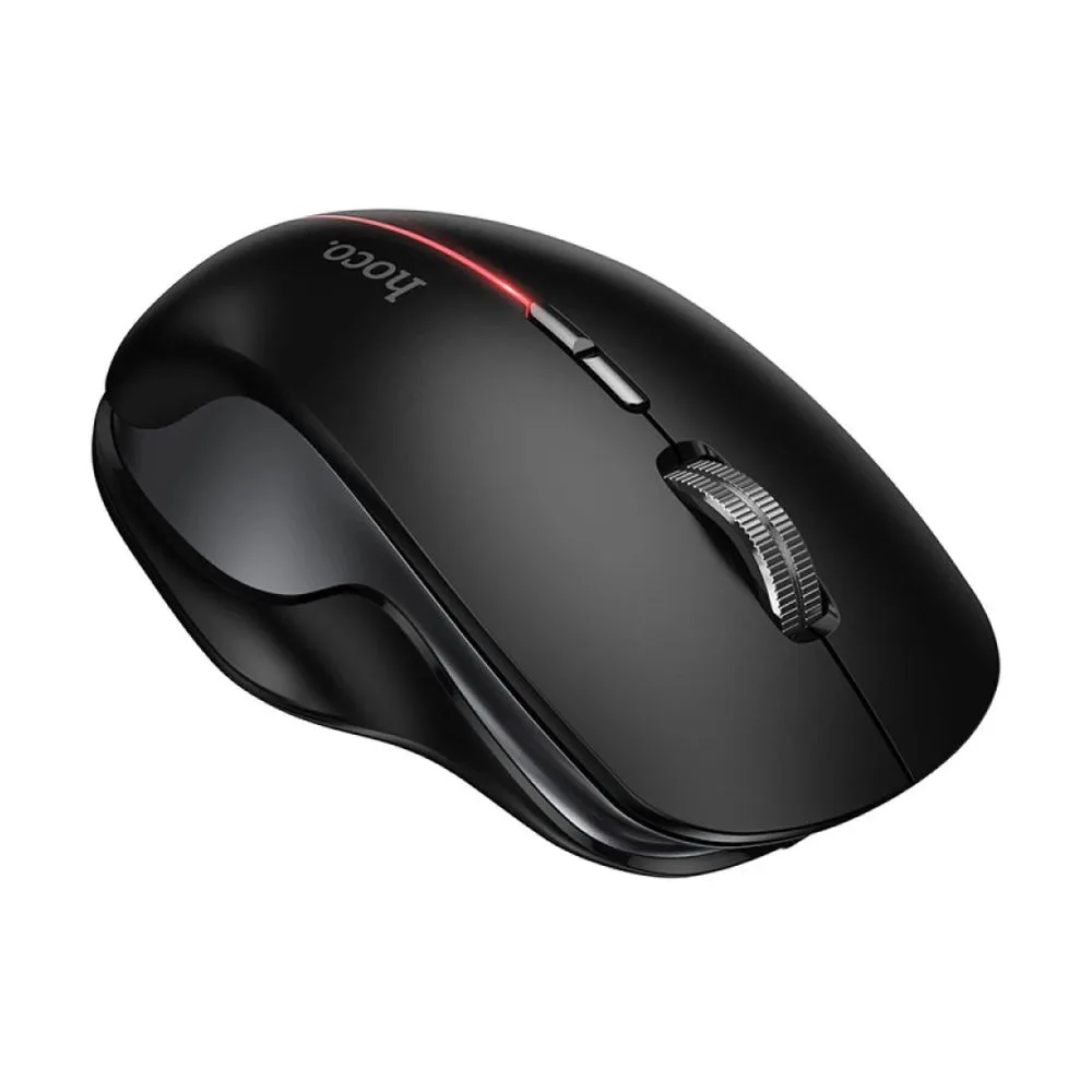 Side view of hoco dixon rgb dual- mode wireless mouse, 400mah battery, gm40, dark night black