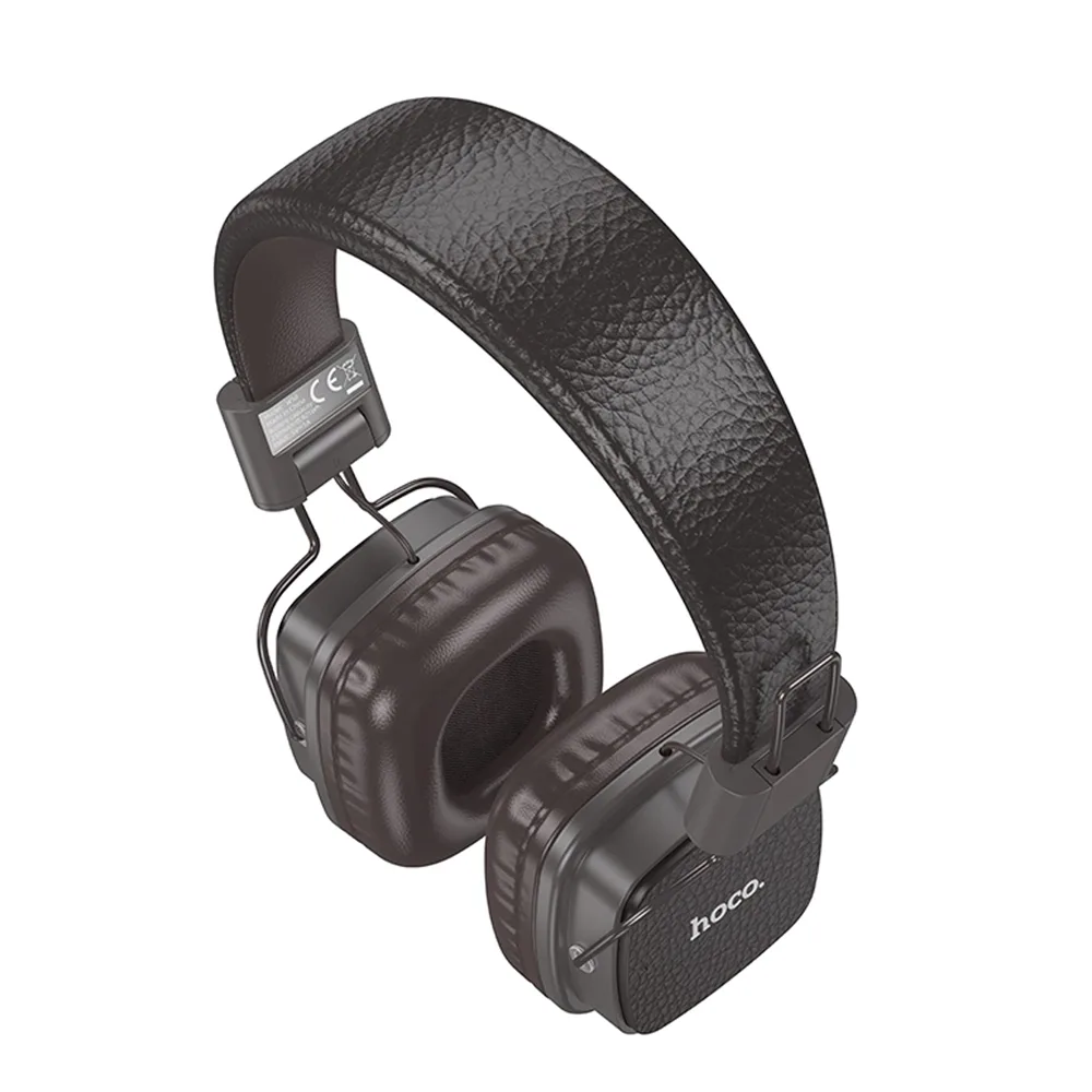 Side view of hoco earl bluetooth headphones, 250mah battery, 28 hours playtime, brown, w56