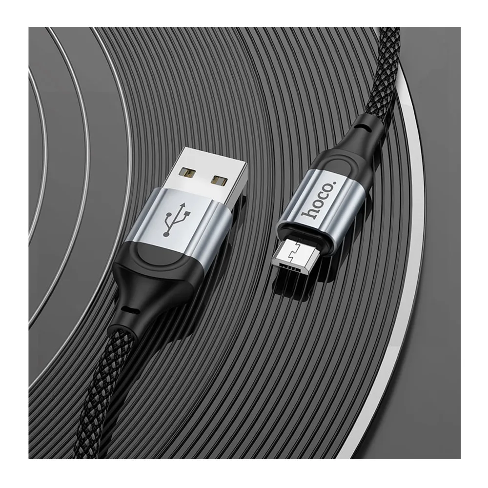 Side view of hoco fresh charging data cable, micro usb to android, 2.4a, 1 meter, x102