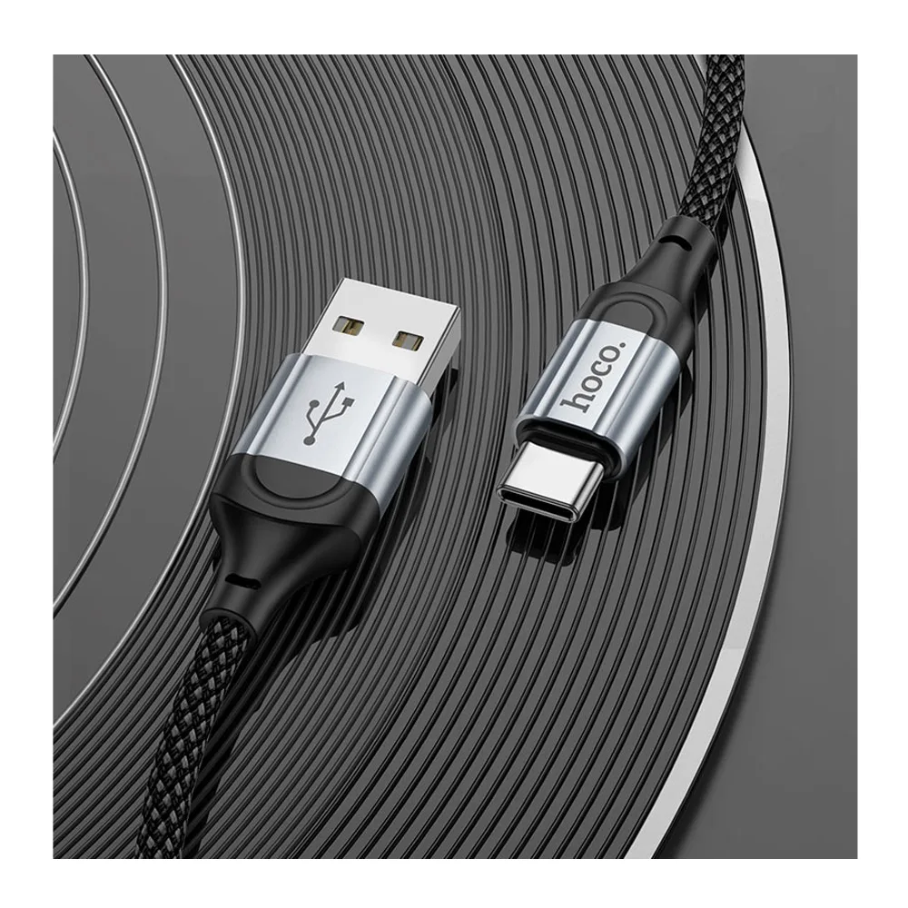 Side view of hoco fresh charging data cable, usb-a to usb-c, 3.0a, 1 meter, x102
