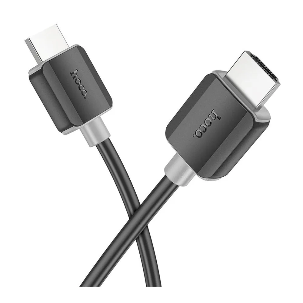 Side view of hoco hdtv 4k hd data cable, 2.0 male-to-male, 18gbps transfer speed, 2-meters, us08, black