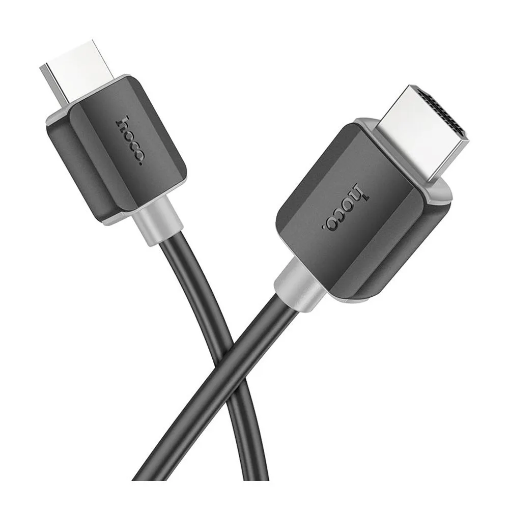 Side view of hoco hdtv 4k hd data cable, 2.0 male-to-male, 18gbps transfer speed, 3-meters, us08, black