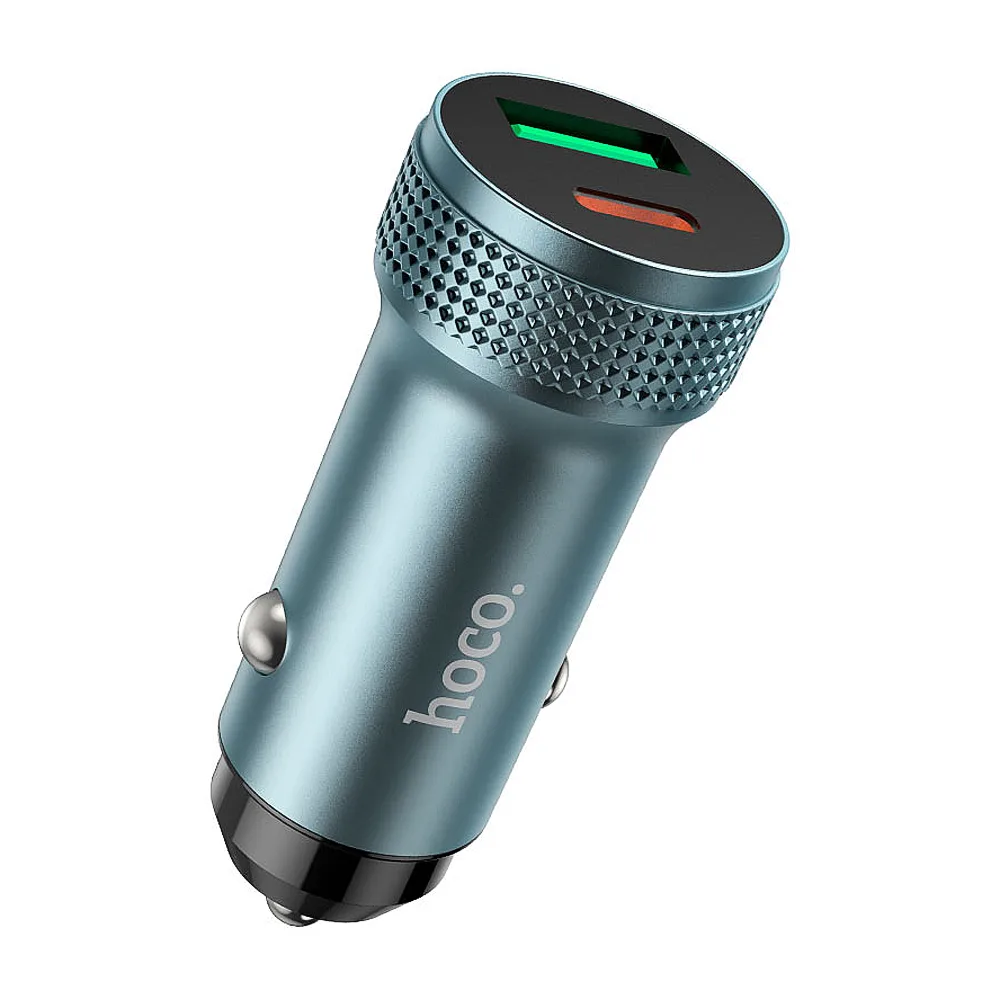 Side view of hoco level car charger, usb-c + usb-a, 38w, z49b