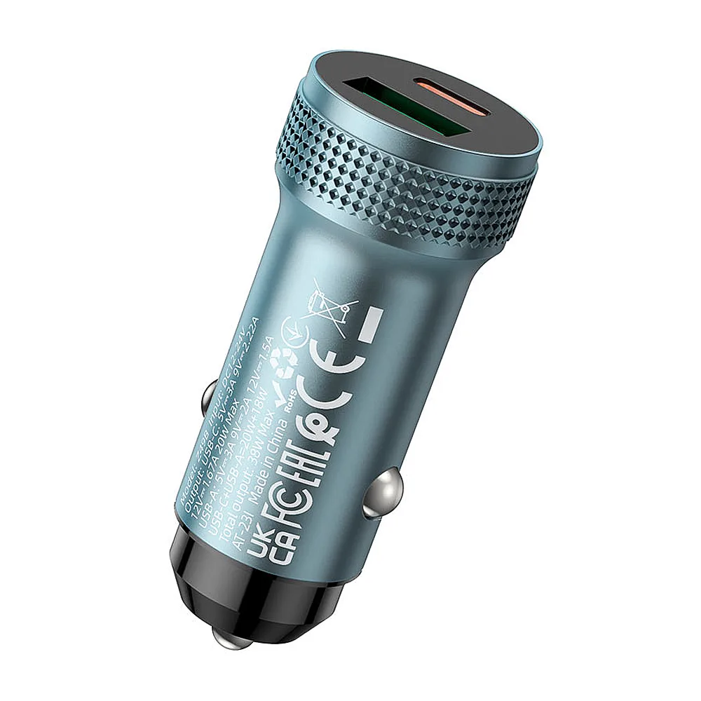 Comfortable casual hoco level car charger, usb-c + usb-a, 38w, z49b