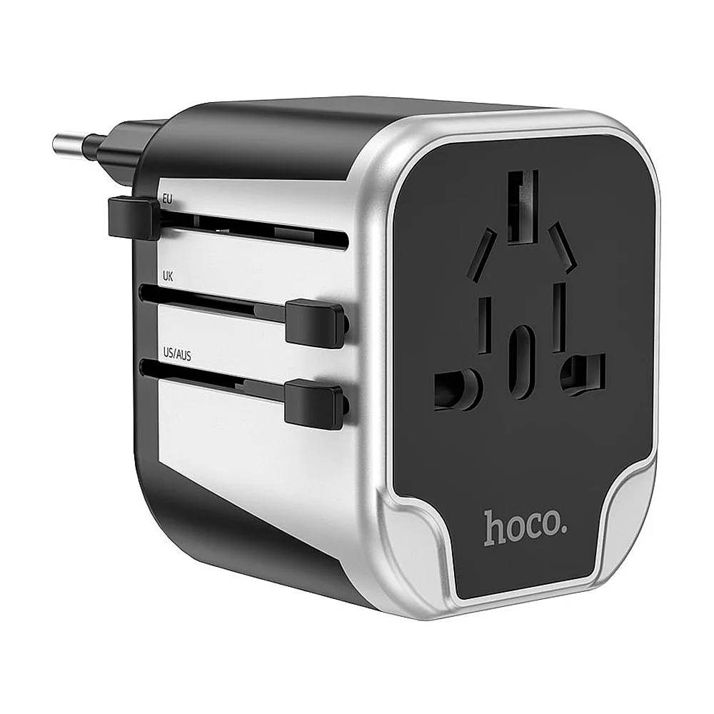 Side view of hoco level universal conversion charger, 2 x usb-a port, 12w, ac5