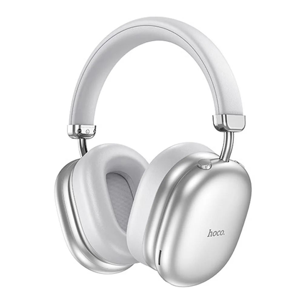 Side view of hoco max auspicious anc noise reduction bluetooth headphones, 800mah battery, 90 hours playtime, w35, silver