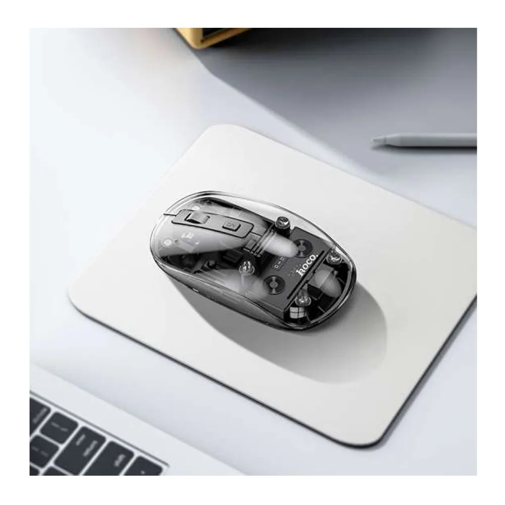 Side view of hoco mysterious dual-mode silent wireless mouse, black, gm29