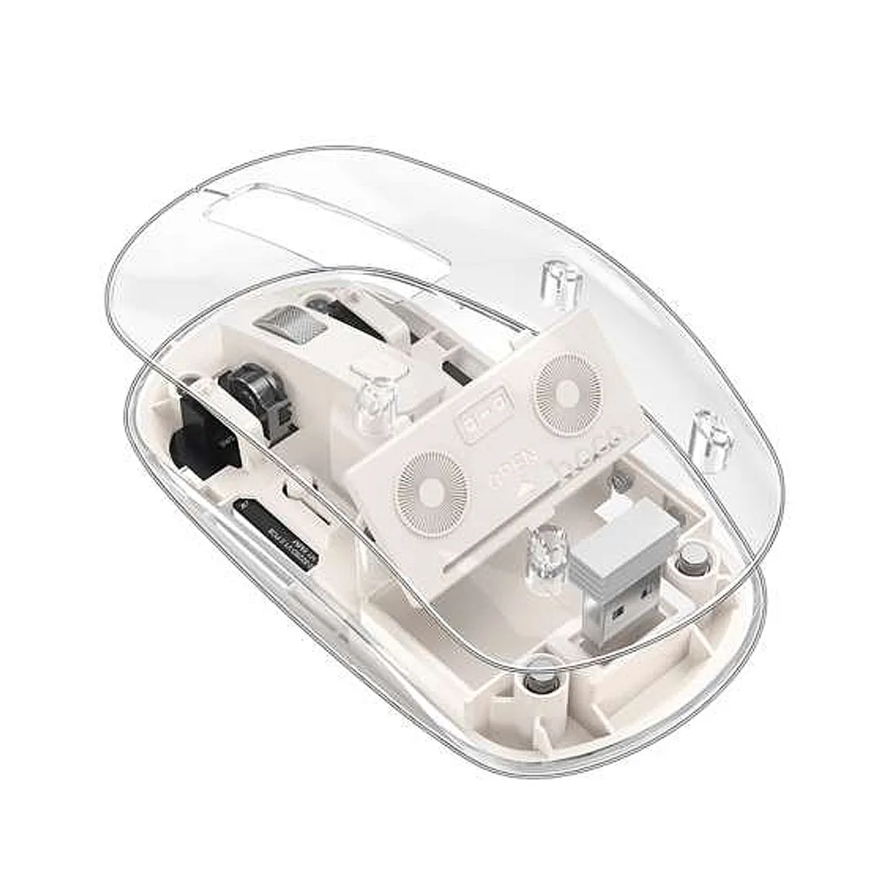 Side view of hoco mysterious dual-mode silent wireless mouse, white, gm29