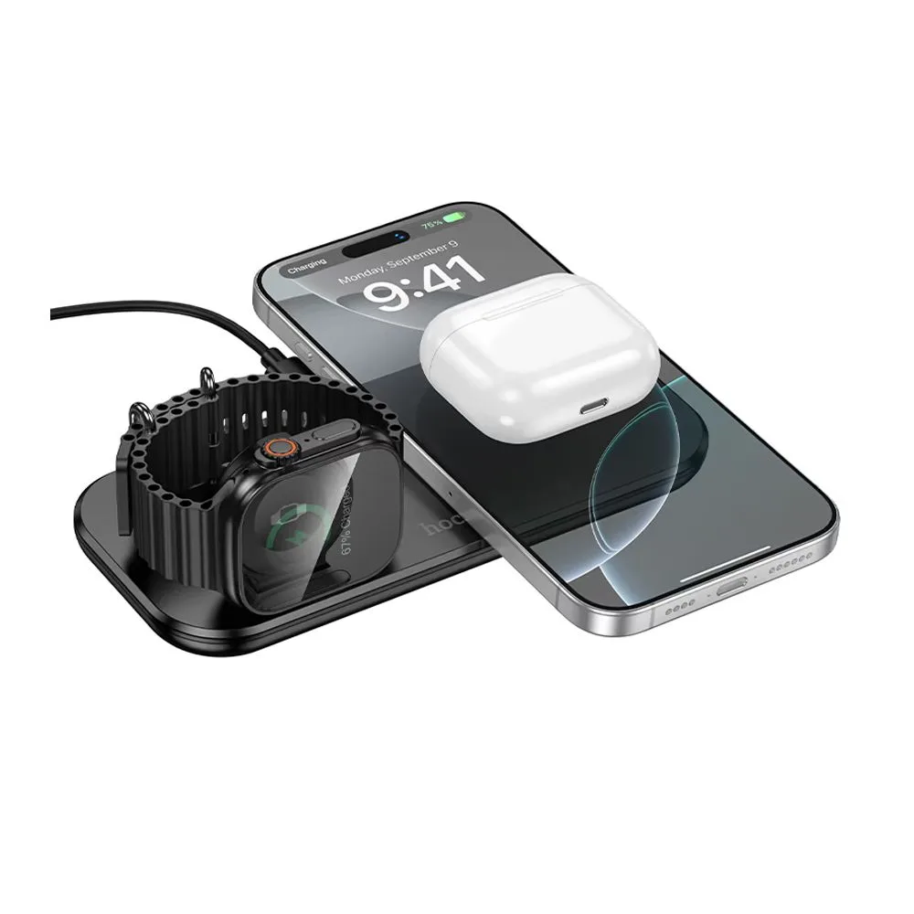 Comfortable casual hoco north 3-in-1 desktop wireless fast charger, cw65, black