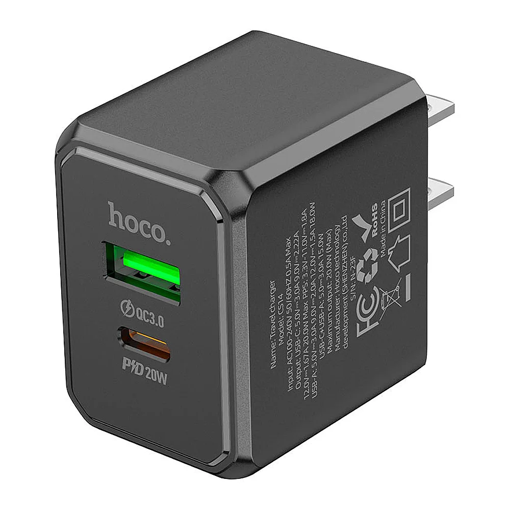 HOCO Ocean Charger, 1 X USB-A + 1 X USB-C Port, 20W, CS14