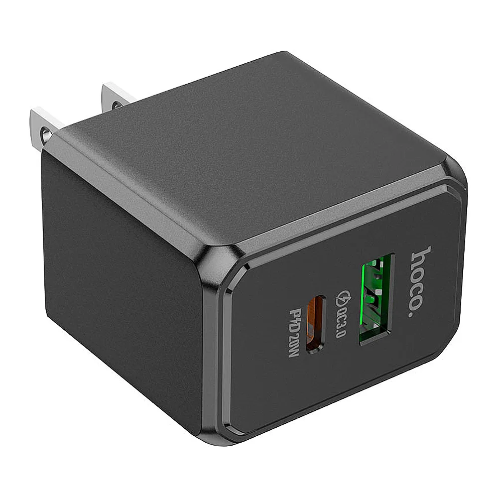 Comfortable casual hoco ocean charger, 1 x usb-a + 1 x usb-c port, 20w, cs14