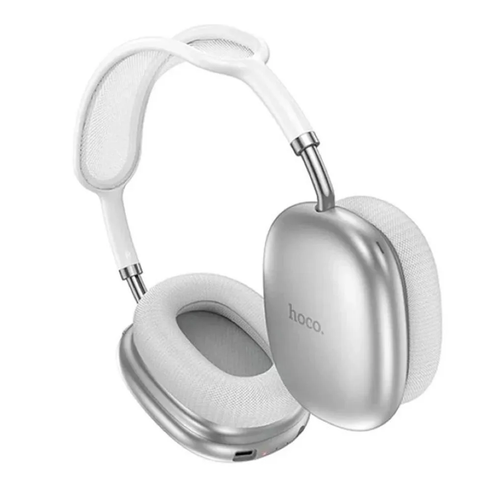 Side view of hoco pleasing bluetooth headphones, 400mah battery, 22 hours playtime, w55, silver