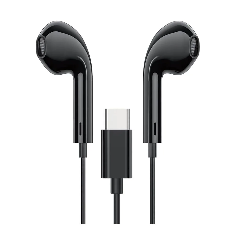 Side view of hoco pro crystal sound usb-c wire-controlled digital earphones with microphone, for huawei, xiaomi & oneplus, m101, black