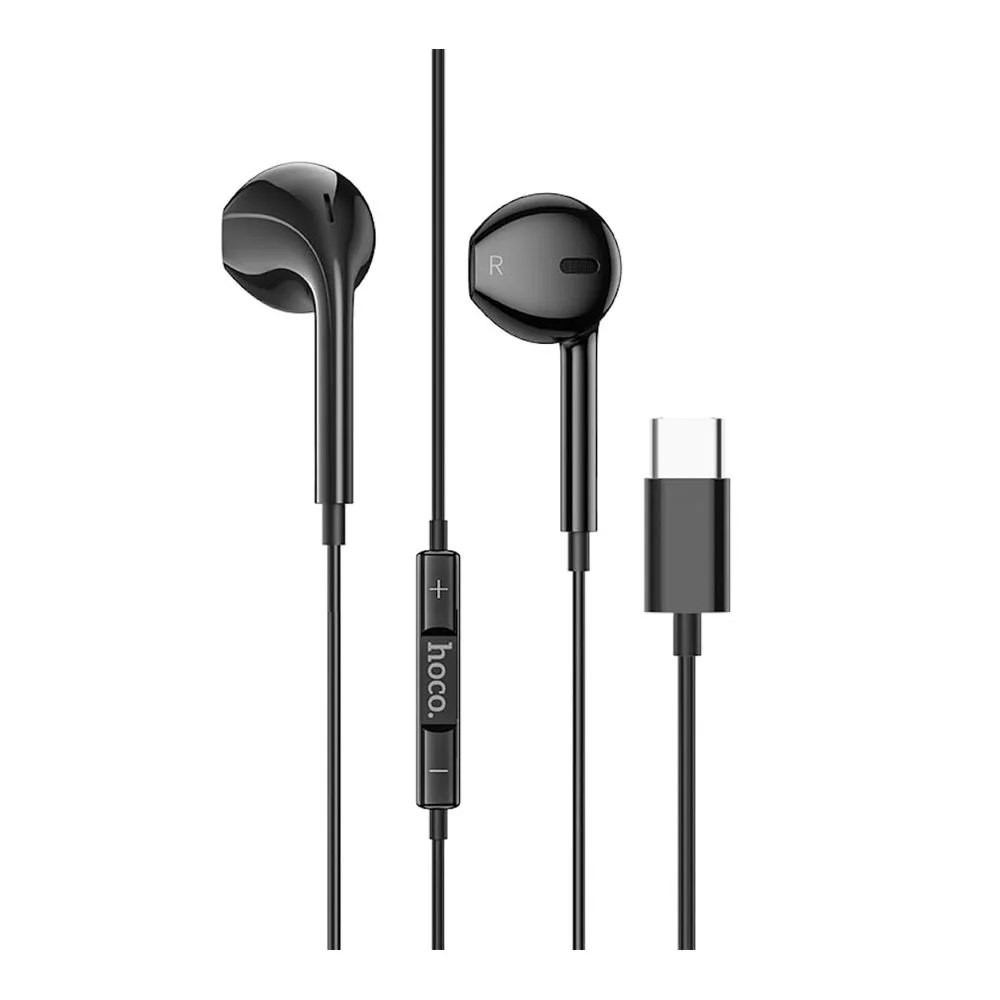 Comfortable casual hoco pro crystal sound usb-c wire-controlled digital earphones with microphone, for huawei, xiaomi & oneplus, m101, black