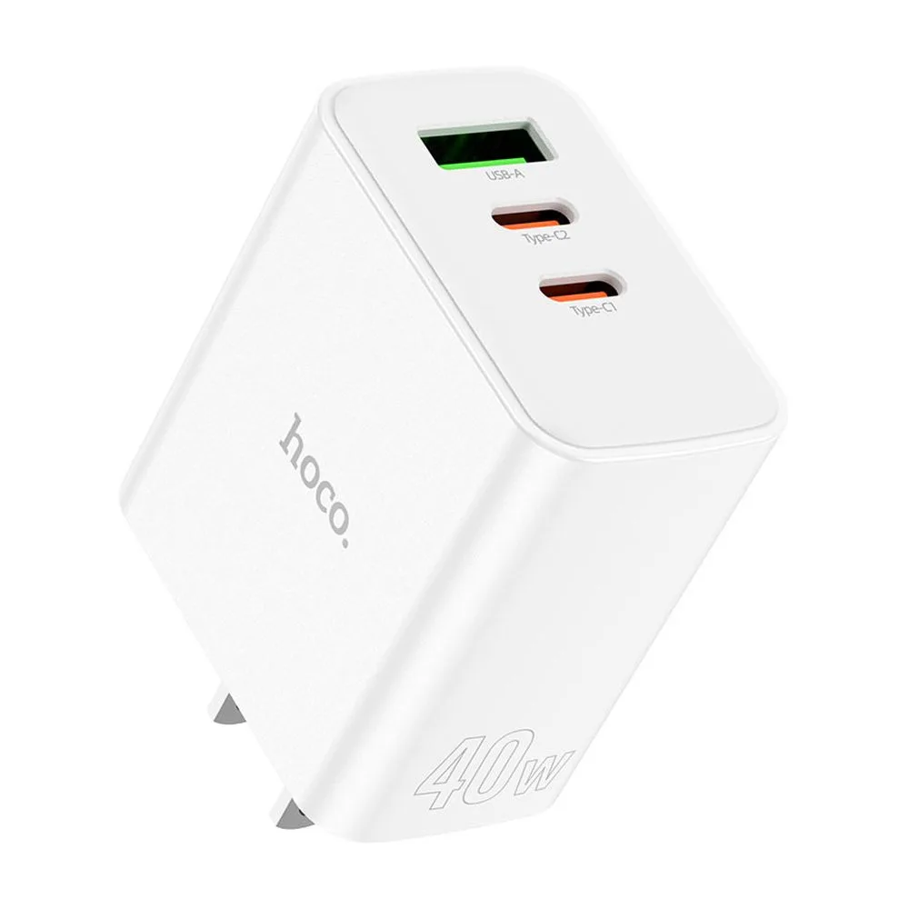 HOCO Pure Power Charger, 1 X USB-A 18W + 2 X USB-C 20W Ports, C126, White, US