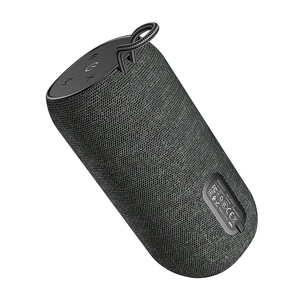Side view of hoco sonar sports bluetooth speaker, 1200mah battery, 3 hours playtime, hc10, black