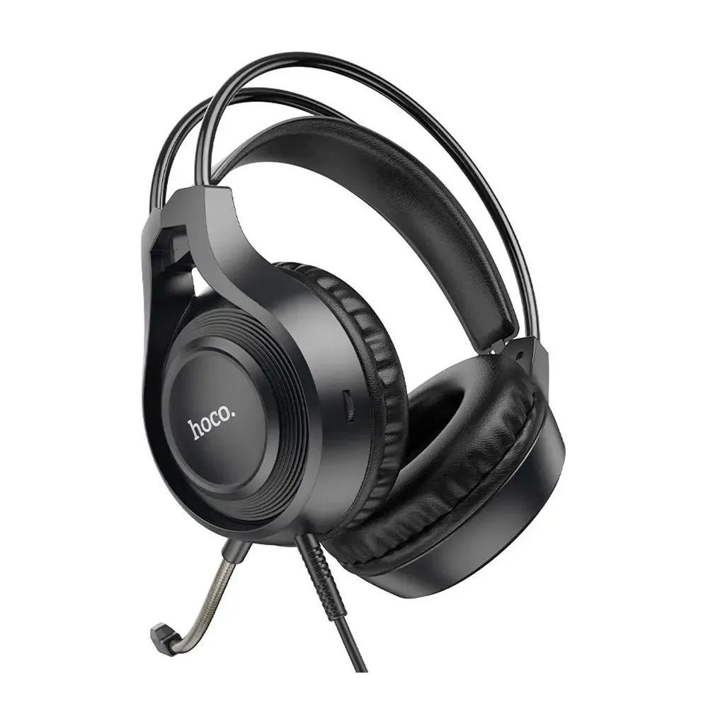 Side view of hoco tiger gaming headset with 1.8 meter cable, w106, black