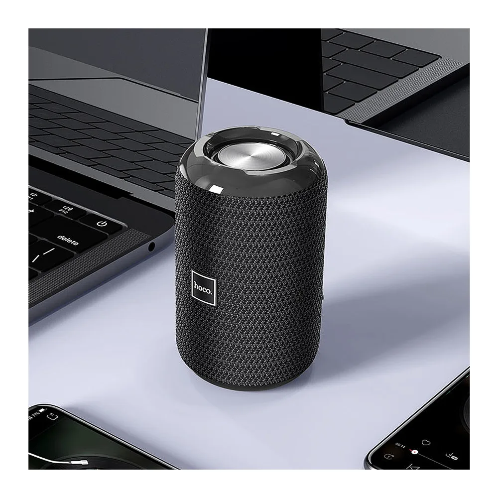 Side view of hoco trendy sound sports wireless bluetooth speaker, 5w, 4 hours playtime, 1200mah battery, black, hc1