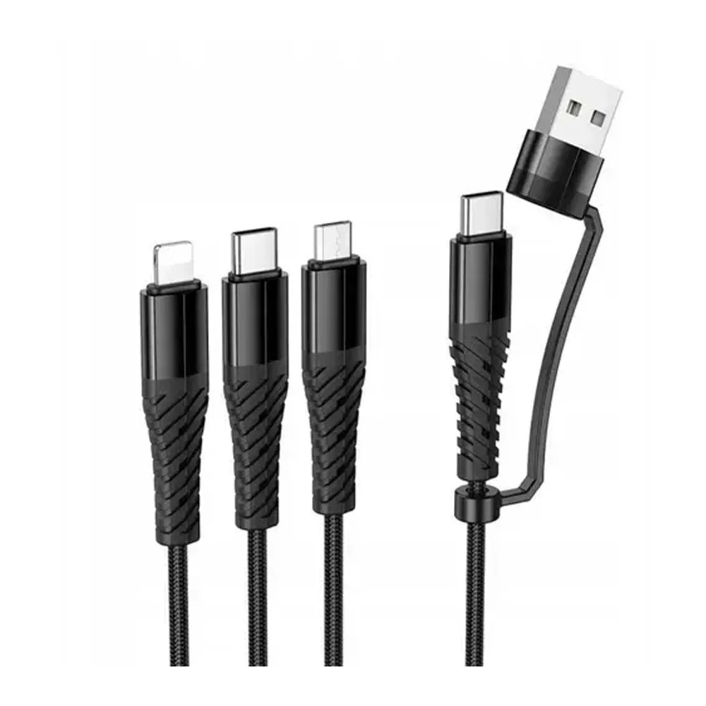 HOCO Victory 3-In-1 Charging Cable, (USB-C To iPhone + Type-C + Micro) X123 Black