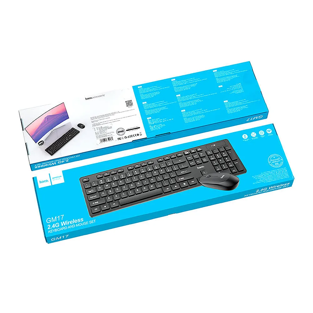 Side view of hoco wireless business keyboard and mouse set, gm17