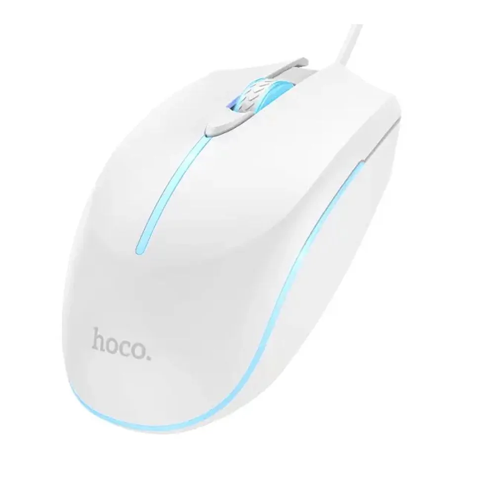 Side view of hoco wonderful gaming luminous wired mouse, gm37, white
